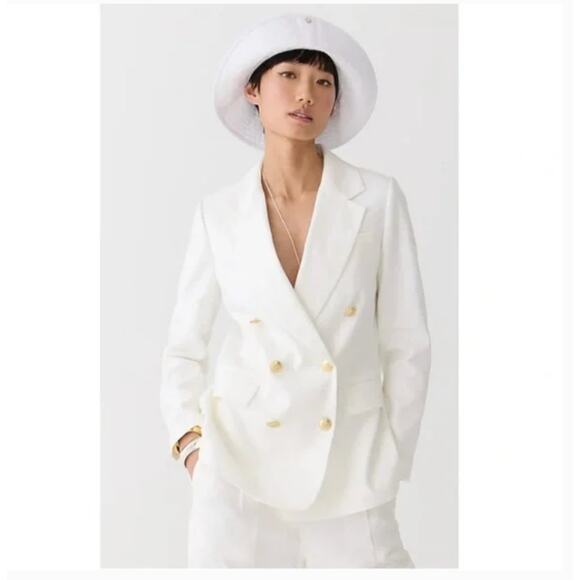 J Crew Bristol Linen Blazer 4 White Double Breasted Jacket AW081 J.Crew Nautical - Picture 3 of 10